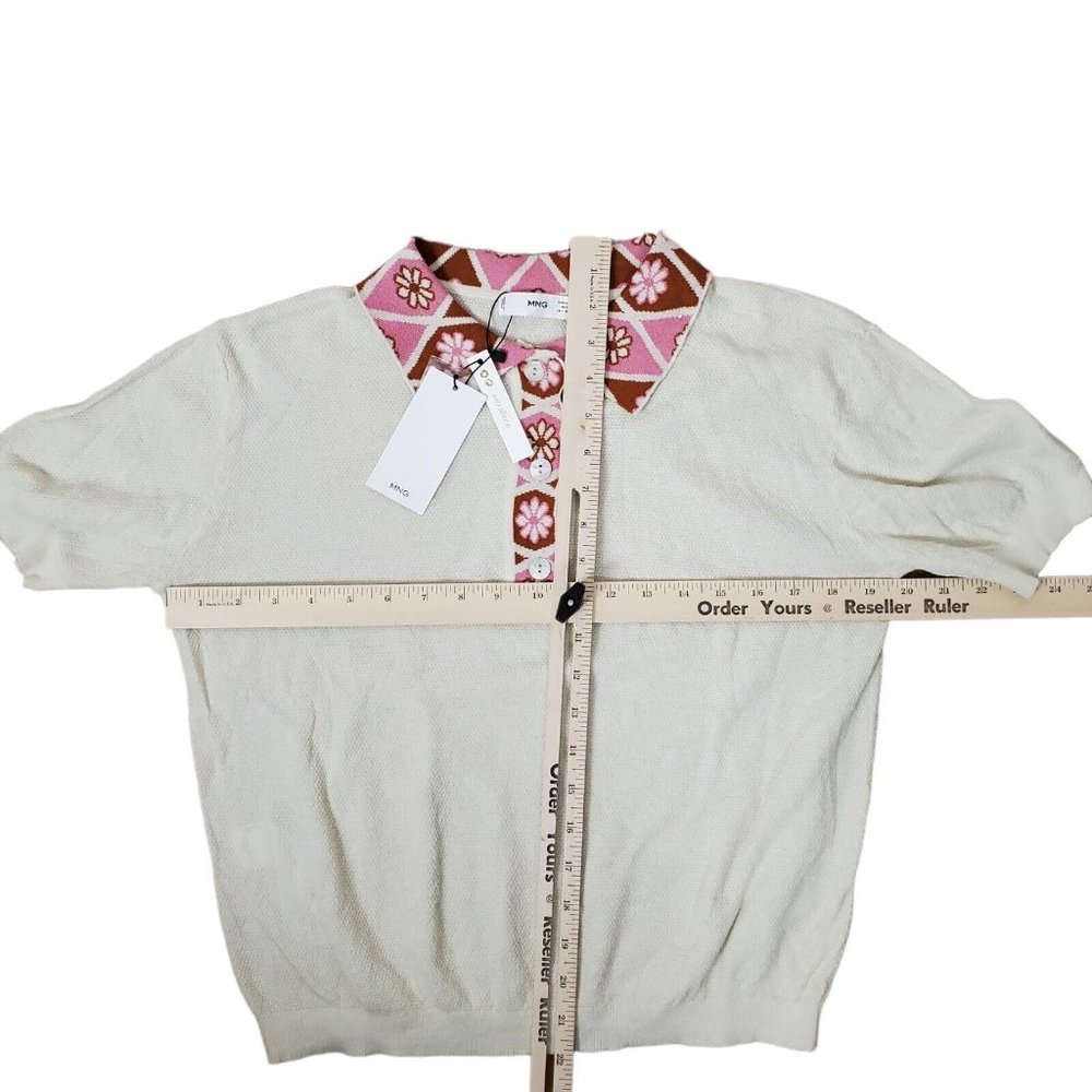 NWOT Mango Womens Knit floral polo Sweater M - Picture 10 of 12